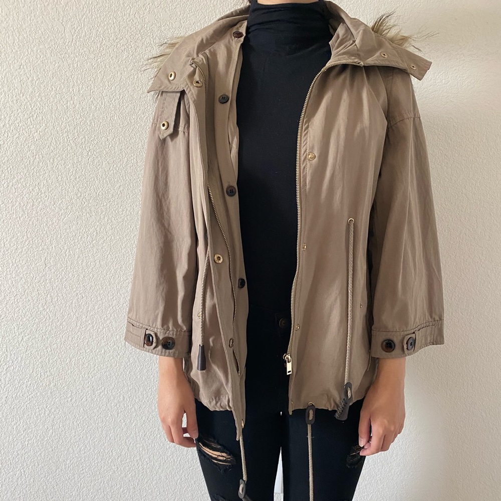 Zara Short Faux Fur Hood Parka xs